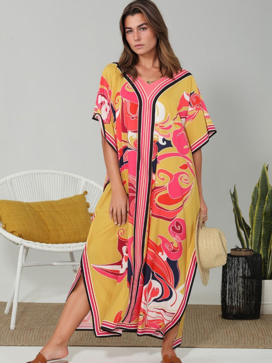 Kaftan abstrato mostarda