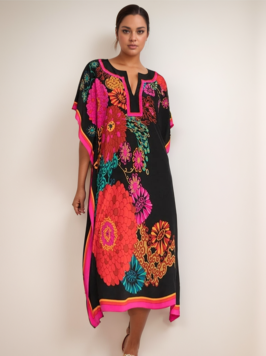 Kaftan floral preto